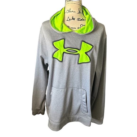 Under Armour Logo Front Gray and Lime Green Hoodie Sz Lrg - Picture 1 of 14